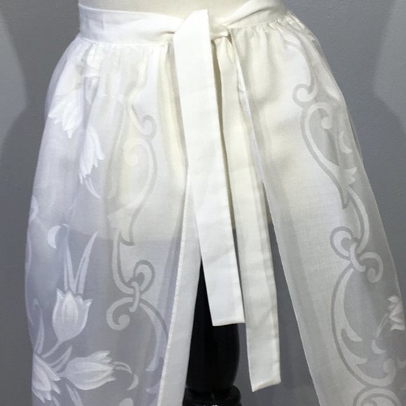 Vintage Long White Apron, Makylene Fabric Made in Spain, Cottagecore Pinafore - Picture 7 of 14